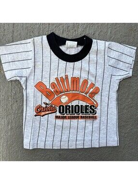 Vintage 90s Baltimore Orioles MLB 1994 Baseball Strip Shirt KIDS 18 Months- 2T
